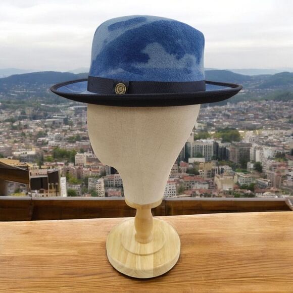 MEN'S BRUNO CAPELO BLUE KINGSTON COLLECTION AUSTRALIAN WOOL FEDORA HAT KT475. - Picture 1 of 8